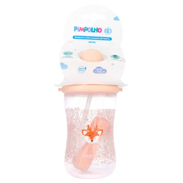 98011- Garrafa com tampa retrátil e cordinha 400ML Rosa/Alce
