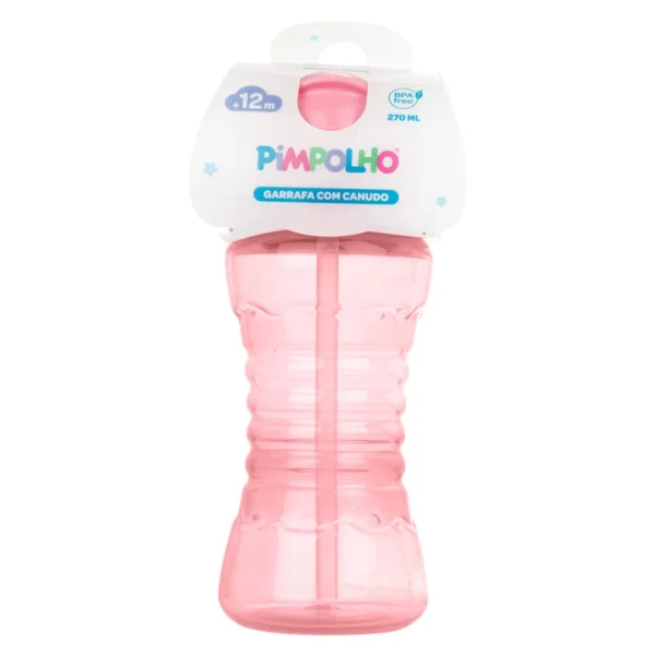 96641- Garrafa colorida C/canudo 270ML Feminino Pimpolho- Rosa