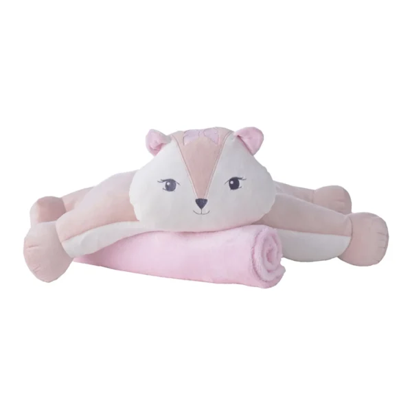3201- Pelúcia Travesseiro com Manta Raposa Rosa