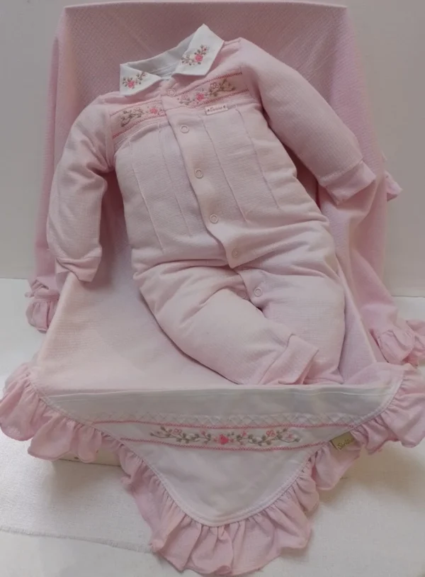 15384- Saída Maternidade Bebê Menina Malha Bordado Paraiso- Rosa - Image 2