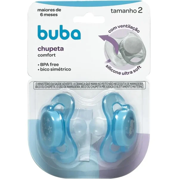 12669- Kit 2 Chupetas Comfort Buba  Tam 2 Ursinho/Estrela  Azul