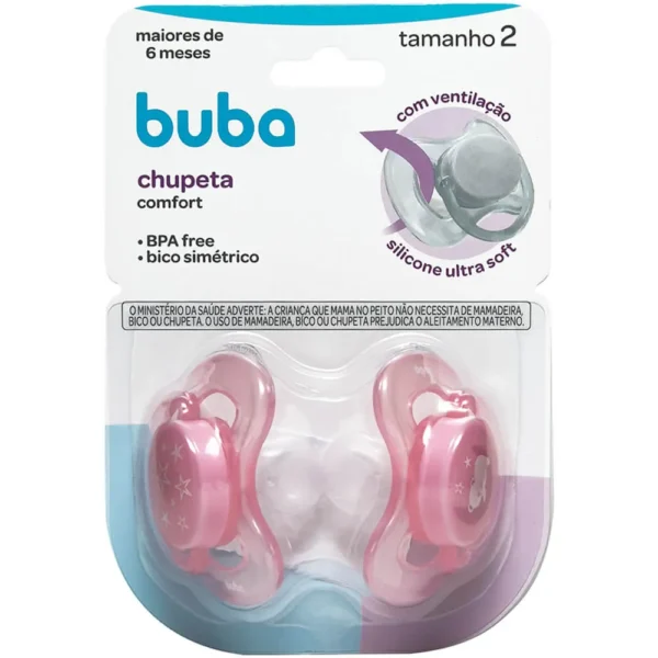 Kit Chupeta Comfort Tamanho 2- 2 unid.  Ursinho Estrela Rosa 12675 Buba