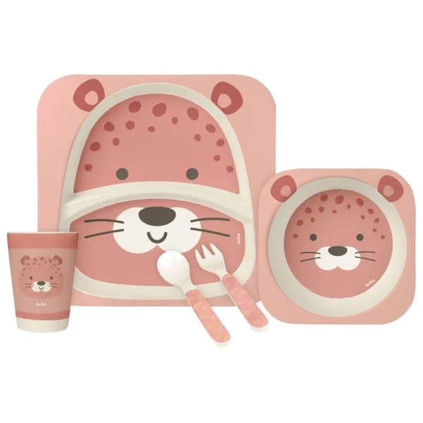 16227- Kit Refeição Em Bambu Onça Rosa 05 Peças - Image 3