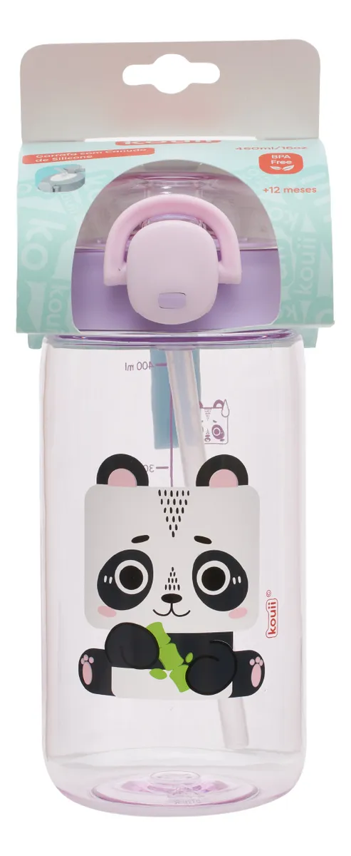 6100d52- Garrafa Com Canudo 460 Ml Kouii Panda