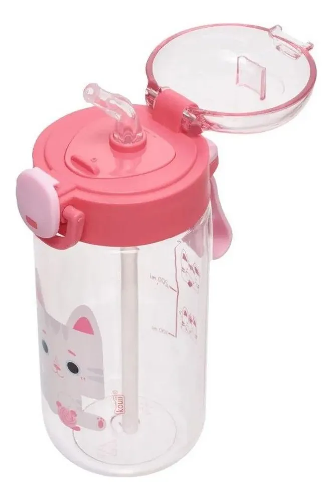 6100d52- Garrafa Plastica Com Canudo 460ml Kouii Filhotiis Gata - Imagem 4