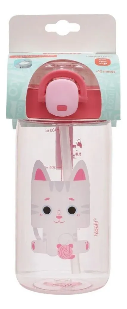 6100d52- Garrafa Plastica Com Canudo 460ml Kouii Filhotiis Gata - Imagem 2