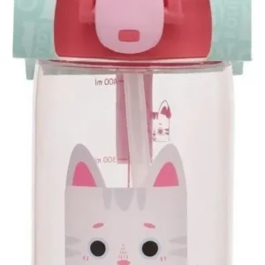 6100d52- Garrafa Plastica Com Canudo 460ml Kouii Filhotiis Gata
