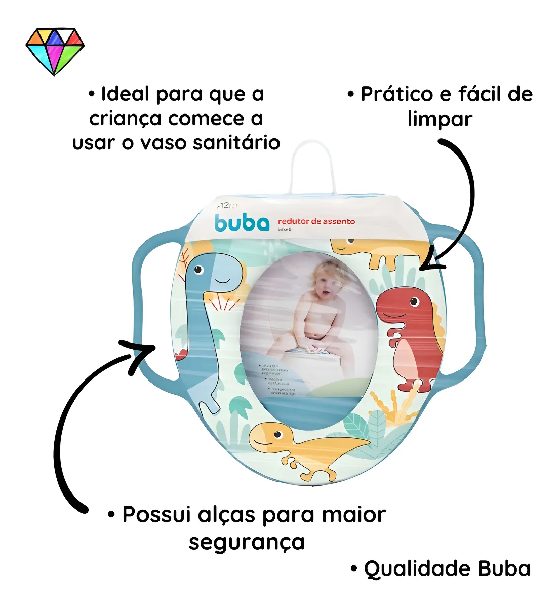 144355- Redutor Assento Infantil Vaso Sanitário Privada Macio Buba Cor Multicolor Dinossauro - Imagem 3