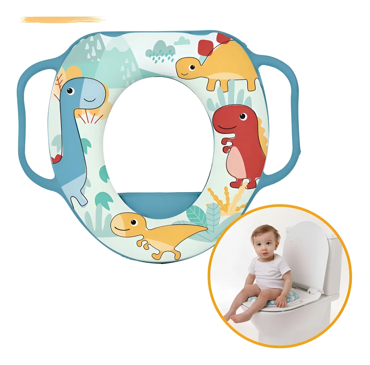144355- Redutor Assento Infantil Vaso Sanitário Privada Macio Buba Cor Multicolor Dinossauro - Imagem 4