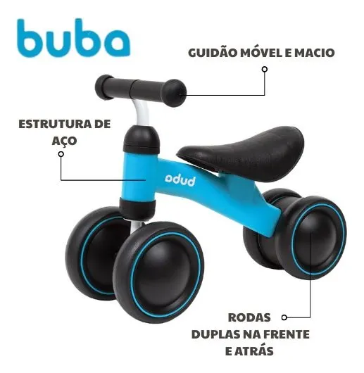 10728- Bicicleta De Equilibrio 4 Rodas Sem Pedal Azul Buba Infantil - Imagem 4
