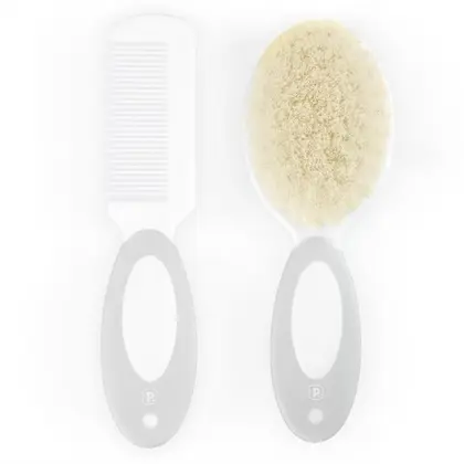 94961- Kit Escova E Pente Para Bebê Com Cerdas Naturais -Cinza Pimpolho - Imagem 3